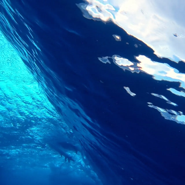 underwater perspective of wave crashing