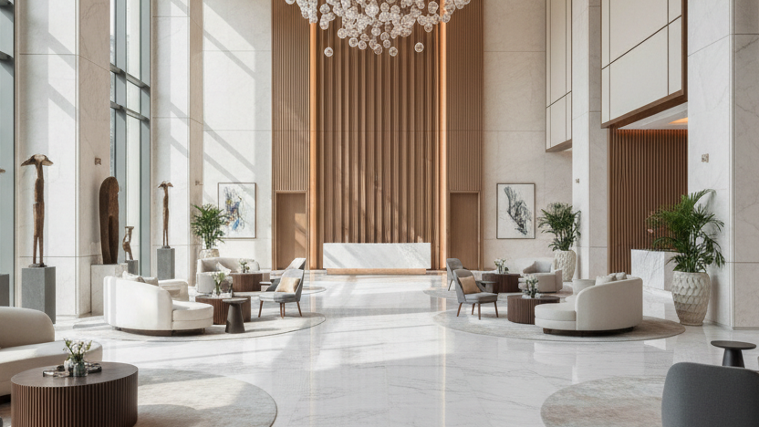Large open hotel or office lobby β HVAC fragrance integration