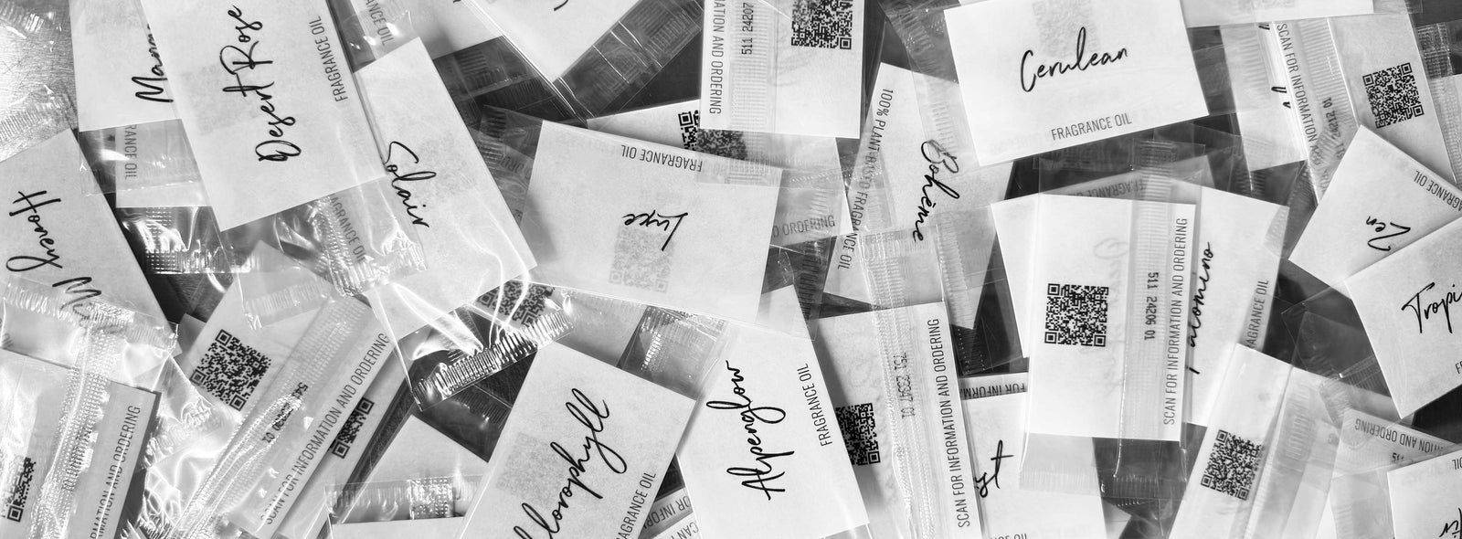 wide angle of stock fragrance smelling sample cards