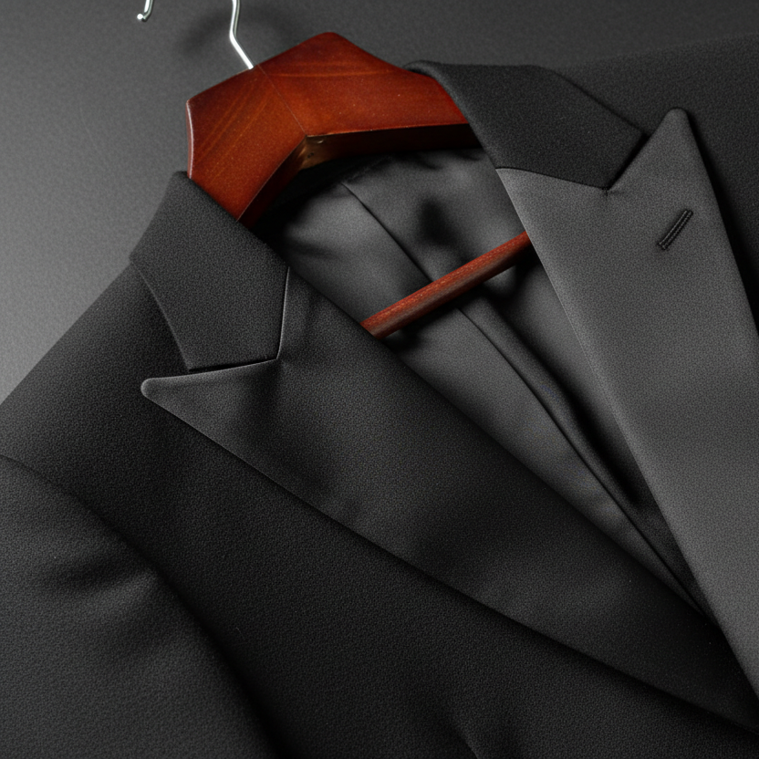 tuxedo on hanger close up full frame